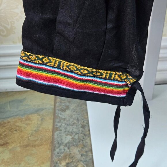 Indian Cotton Pants Black Colorful Stripes Elastic Waist Adj Ankle Ties Pockets - Picture 6 of 12